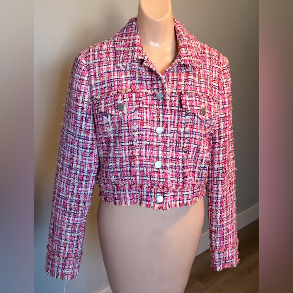 🌶️ House of Harlow 1960 Pink and White Tweed Blazer. Size S